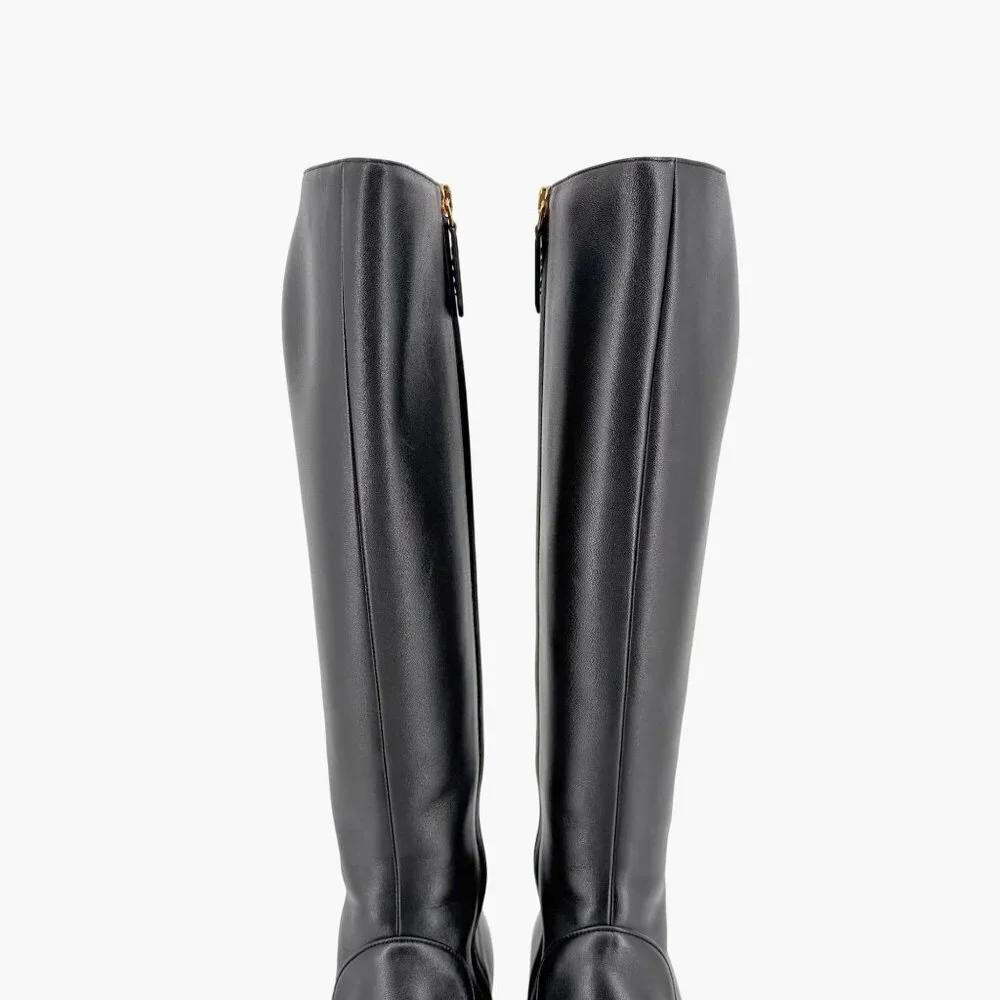 Gucci Mister Black Knee High Horsebit Crystal Heel Boots Size 37 US 7 Women's - Picture 5 of 15